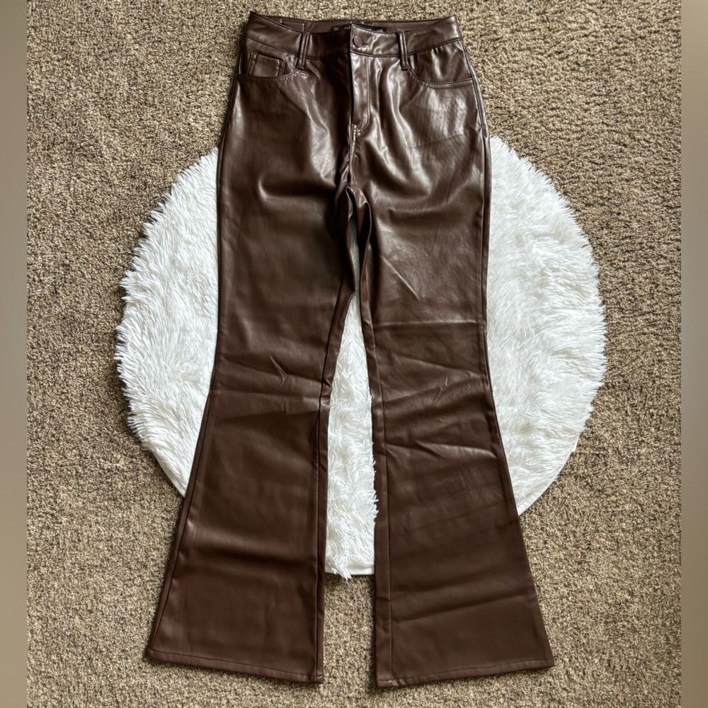 Dollhouse Wide Flare Leg Pants Faux‎ Leather Brown Womens Size 5/6